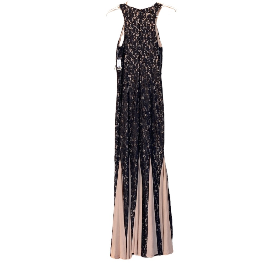 CACHE Long Maxi Black Lace and Tan Mesh-like beaded Evening Event Prom Dress - Picture 2 of 7